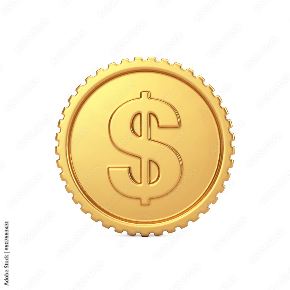 Aufkleber Simple Golden Dollar Coin Web Icon Sign. 3d Rendering