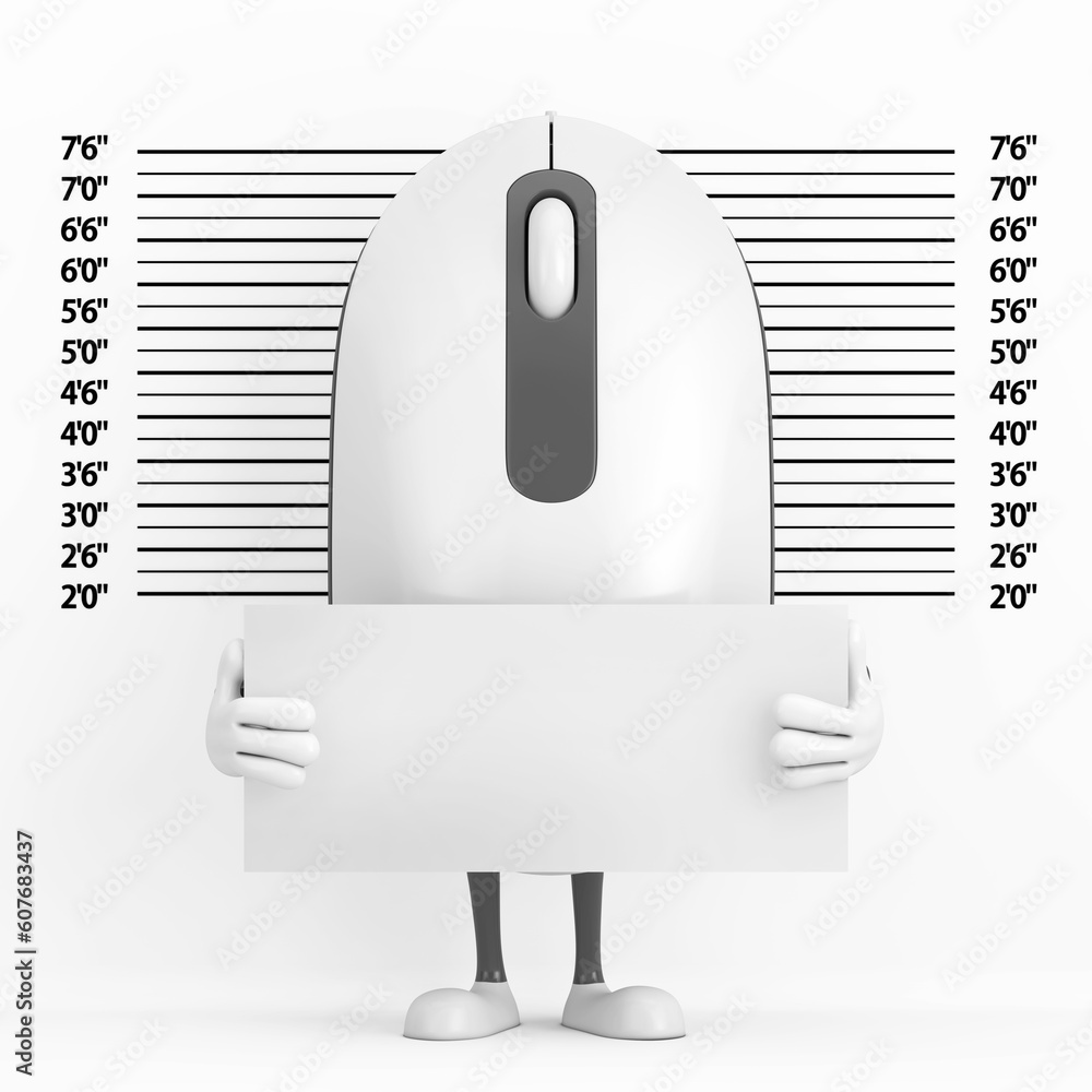 Aufkleber computer mouse cartoon person character mascot with identification plate in front of police lineup o