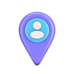 Abstract Cartoon Map Pointer Location Pin with Person Man Web Icon Sign. 3d Rendering