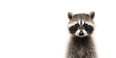 Fototapeta premium Cute baby raccoon isolated on a white background. Generative AI