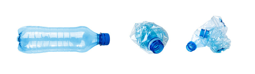 Empty Plastic Bottle Isolated, Crumpled Plastic Bottle, Global Pollution Concept, Squashed Water Pet Bottles