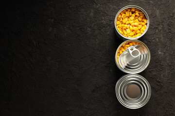 Canned food in blank metal jars, concept of canned food