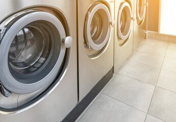 Laundromat Service, Line of Laundry Machines, Commercial Laundrette, Public Launderette Washer