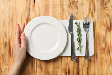 Composition with empty dish, concept of different dish