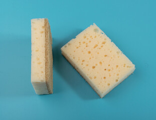 Natural Sponge on Blue, Eco Brown Sponges, Eco Friendly Hygiene Accessory, Scotch Brite Dishwasher