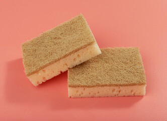 Natural Sponge on Pink, Eco Brown Sponges, Eco Friendly Hygiene Accessory, Scotch Brite Dishwasher