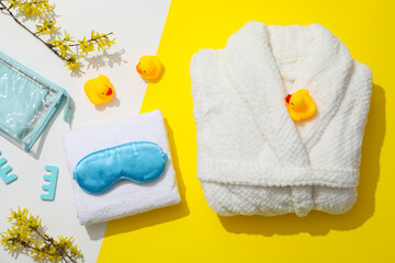 Bath accessories and supplies, composition with bathrobe