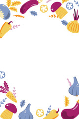 Decorative frame with fresh raw ripe vegetables