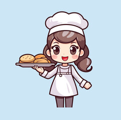Chef Woman Cute Kawaii Hand Drawn Cartoon Illustration