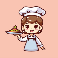 Chef Woman Cute Kawaii Hand Drawn Cartoon Illustration