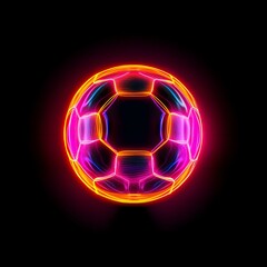 Naklejka premium Soccer ball or football with glowing neon lights on a dark background with copy space. Created with generative AI technology.