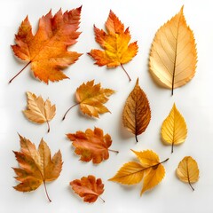 set of realistic autumn leaves isolated with white background. with generative AI technology.