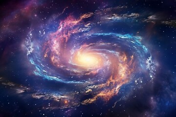 Fototapeta na wymiar Cosmic spiral: Stellar radiance and central brilliance in a galactic whirlpool. AI