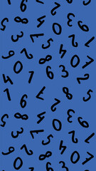 template with the image of keyboard symbols. a set of numbers. Surface template. blue background. Vertical image.