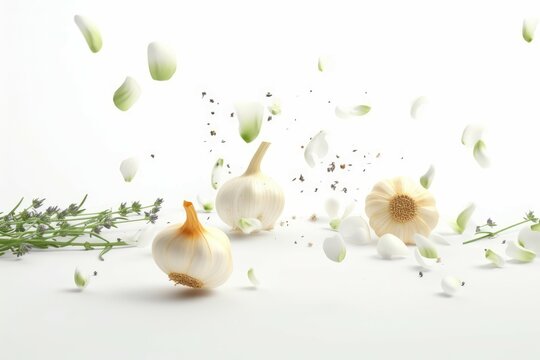 Garlic flying food. Generate Ai