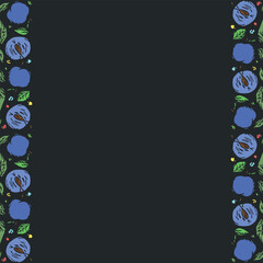 Plum background with place for text. Drawn plum illustration