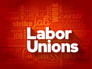 Labor Unions is an organizations of workers intent on maintaining or improving the conditions of their employment, text concept background