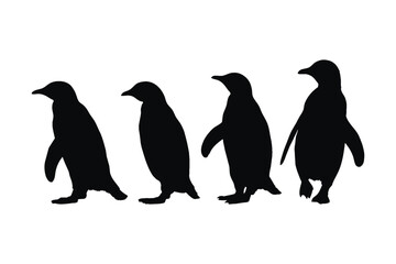 Penguin full body silhouette collection. Wild flightless bird silhouette bundle design. Herbivorous penguins standing silhouette set on a white background. Cute penguin standing in different positions