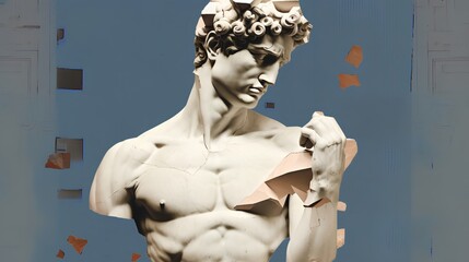 Artistic collage showcasing the iconic David sculpture, symbolizing individuality, individual empowerment, and the human potential for creativity and innovation. Generative AI