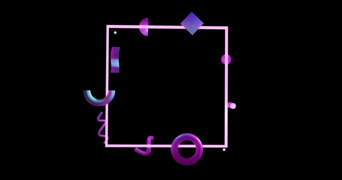 Animation of abstract 3d shapes over square and black background