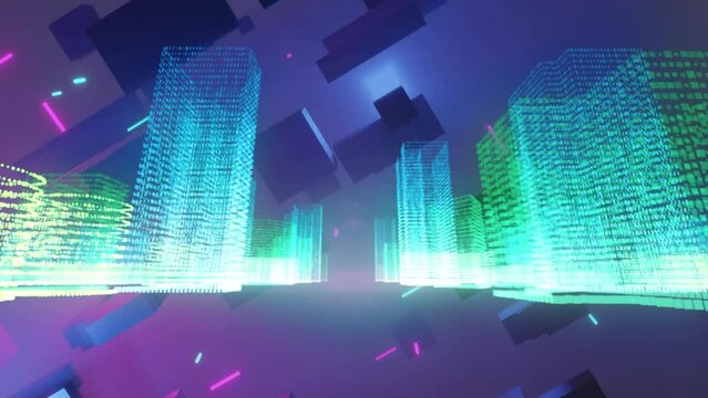 Animation of 3d cubes with grids and purple background