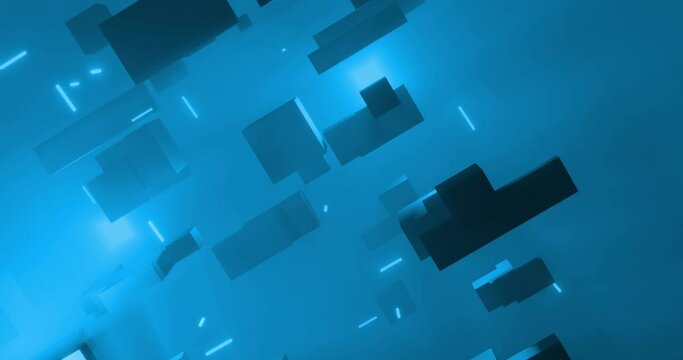 Animation of 3d cubes and blue background