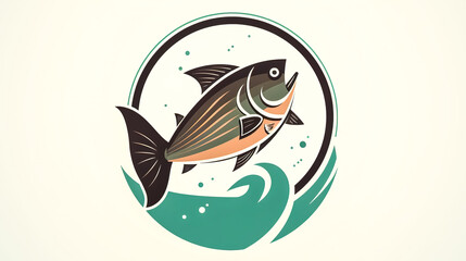 Minimalist fish logo, flat design, generative AI.
