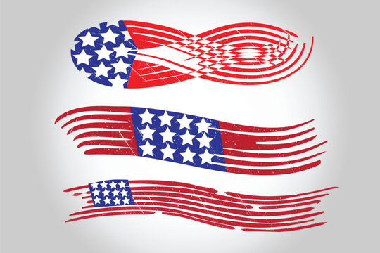 Logo set of a grunge USA American Flag Unique Vector Image Design Background Render Template