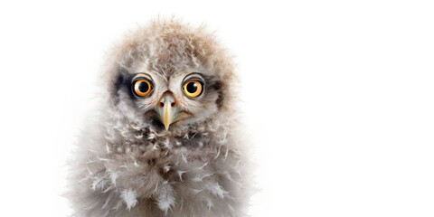 Fototapeta premium Cute baby owl isolated on a white background. Generative AI