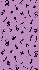 pattern with the image of keyboard symbols. Punctuation marks. Template for applying to the surface. purple red background. Vertical image.
