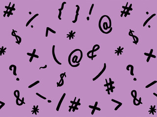 Obraz premium pattern with the image of keyboard symbols. Punctuation marks. Template for applying to the surface. purple red background. Horizontal image.