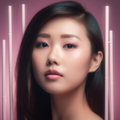 Fototapeta premium Generative ai portrait beautiful asian woman fashionable posing indoors isolated