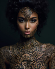Generative ai young stylish tattooed black woman posing isolated background
