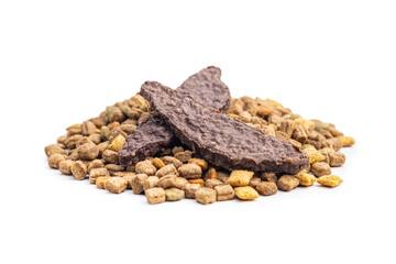 Dried meat for dogs. Chewy treat for dogs isolated on white background.