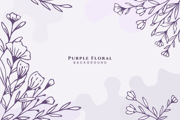 Beautiful Purple floral background with hand drawn leaves and flower border on pastel flat color for wedding invitation or engagement or greeting card