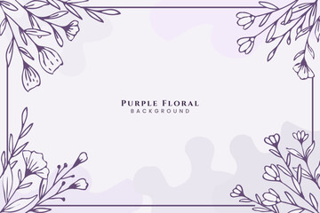 Beautiful Purple floral background with hand drawn leaves and flower border on pastel flat color for wedding invitation or engagement or greeting card