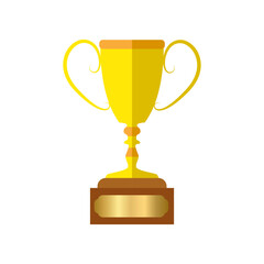 Golden trophy cup isolated on white background.  Best simple championship or competition trophy. Vector illustration.