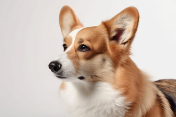 Portrait of Corgi dog isolated on White background. Generated Ai.