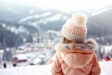 Fototapeta na wymiar Little girl ski resort. Generate AI