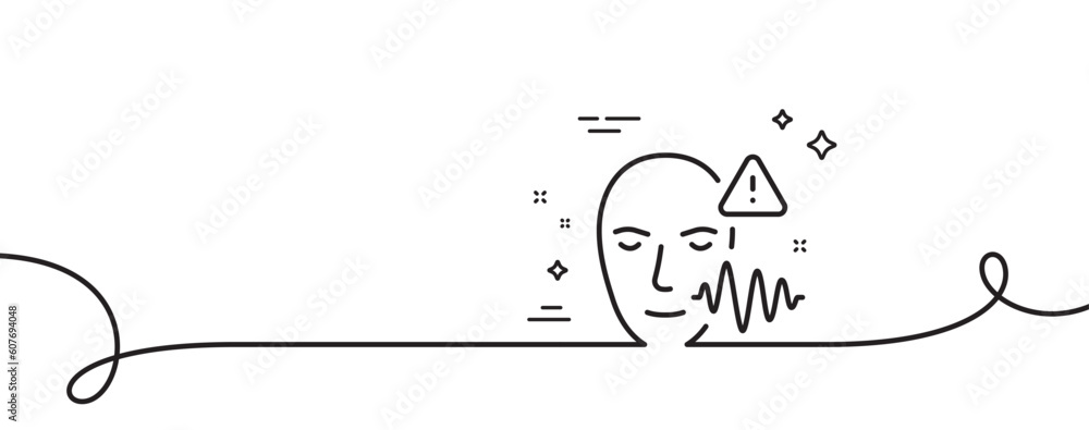 Poster voice wave line icon. continuous one line with curl. face scan sign. voice verification symbol. voic