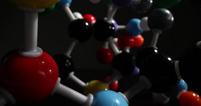 DNA molecule chemistry in laboratory tests. Electrically neutral particle and formed from two or more bonded atoms