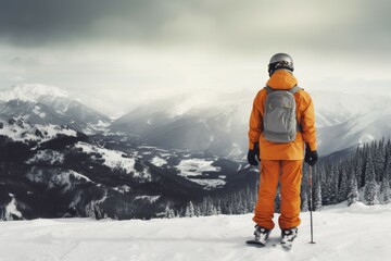 Fototapeta na wymiar Cute man ski resort. Generate AI