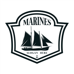 Marine Vintage Logo Black And White, Ship silhouette Vector