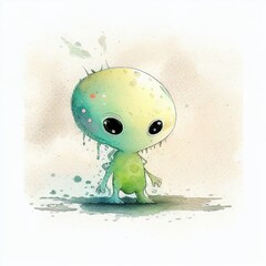 cute alien watercolor style Generative AI