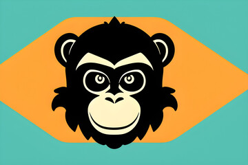 Monkey head, retro illustration isolated. Generative AI
