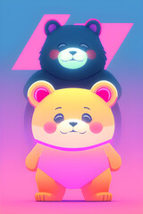 Fototapeta na wymiar Teddy bear cub and mama bear, colorful cartoon illustration. Generative AI