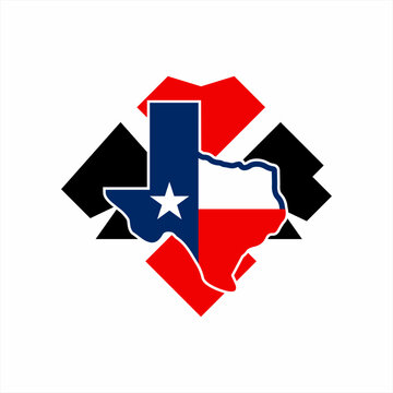 Geometric poker card illustration logo design with map of Texas symbol.