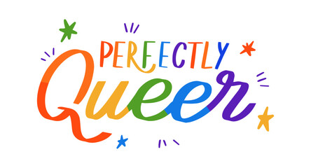 Perfectly Queer, color hand lettering in vector