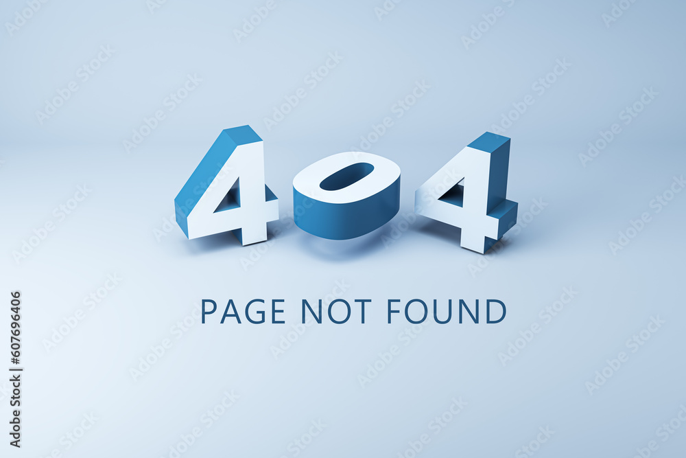 Poster 404 page not found error creative concept with 3d digits on light blue background, 3D Rendering
