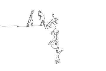 sick infected zombie people falling down the hill metaphor mistake line art